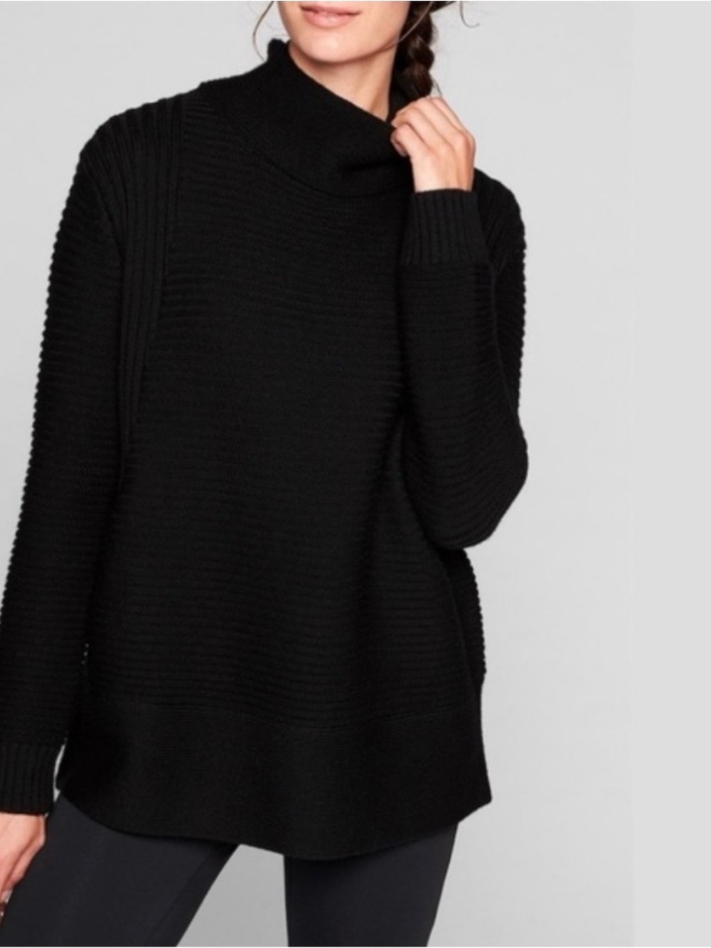 Athleta Black Knit Mock Neck 100% Merino Wool Sweater S